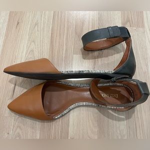 Enzo Angiolini flats with ankle strap, grey and brown